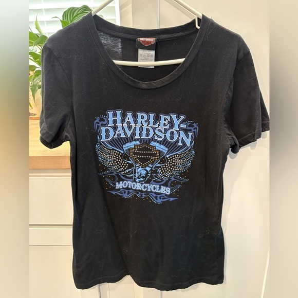 Harley-Davidson Tops - Harley-Davidson® Jamaica Black Blue Blinged Bar & Shield V-Neck T-Shirt Medium